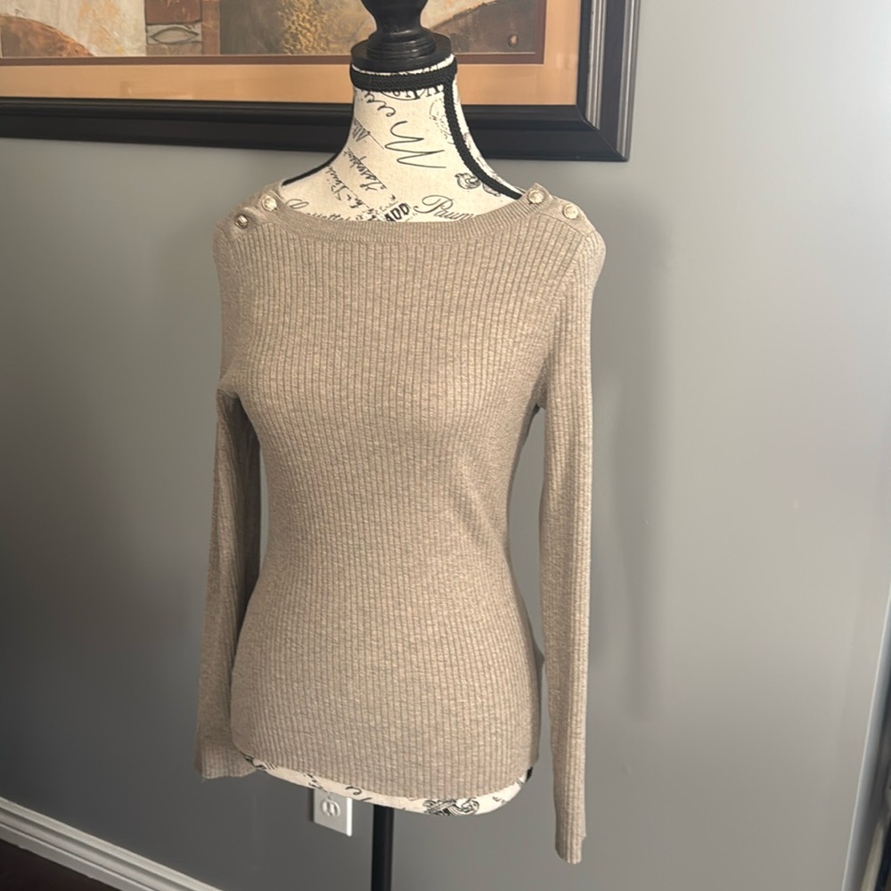 **H&M Fitted Long Sleeve Shirt - Size Small - Tan - $10**